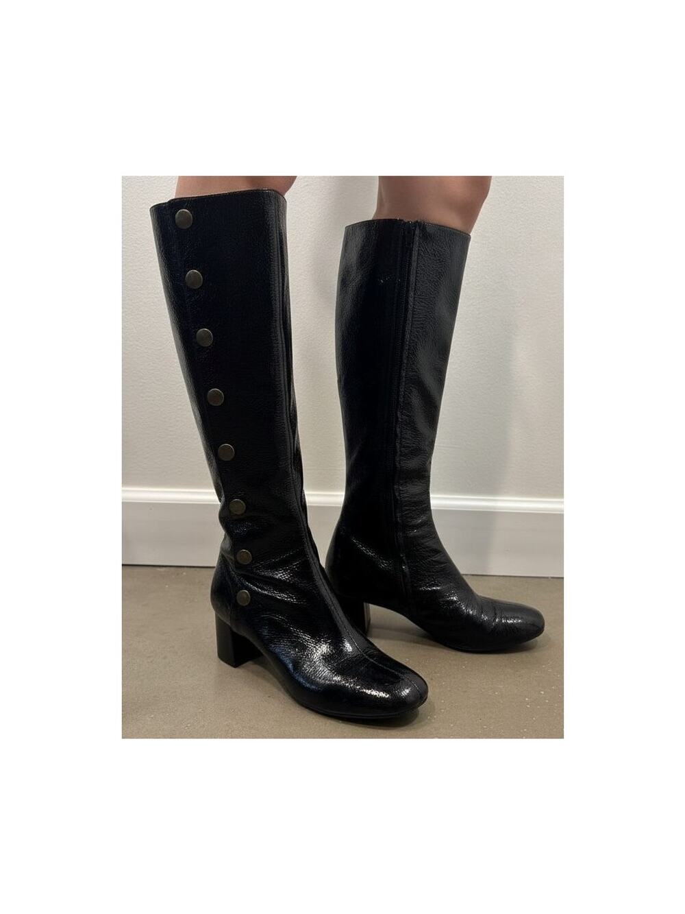Chloe Knee-High Leather Boots Snap-Button Gothcore 38.5 (US 8)